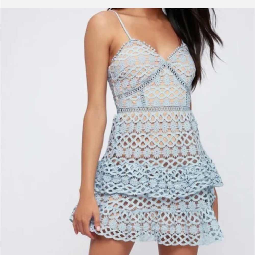 Lulus Beauty and Lace light blue crochet  Women Dress